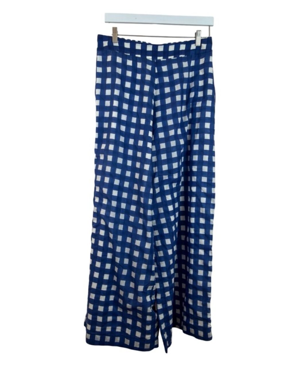 Cleobella Philippe Blue & White Gingham Wide Leg Cotton Pants Size Large